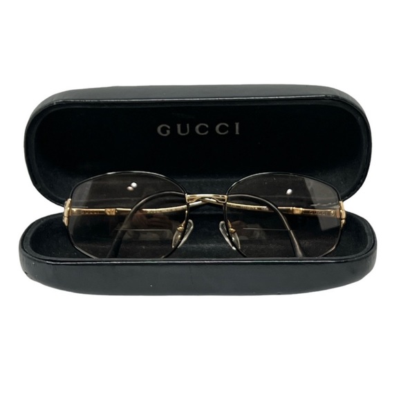 Vintage Gucci Metal Frame Black & Gold Horsebit Logo Designer Eye Glasses